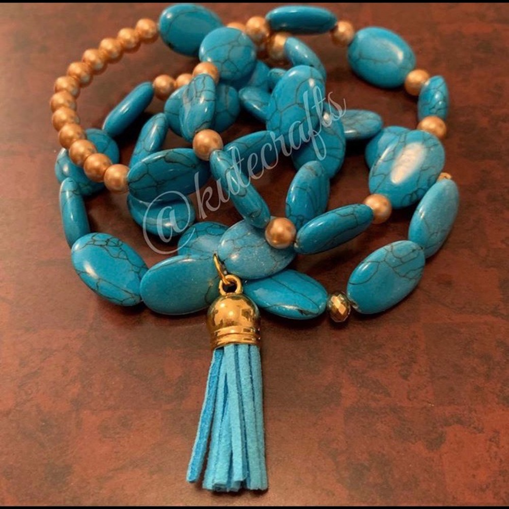 TEAL & GOLD 4 STACK HANDMADE BRACELET